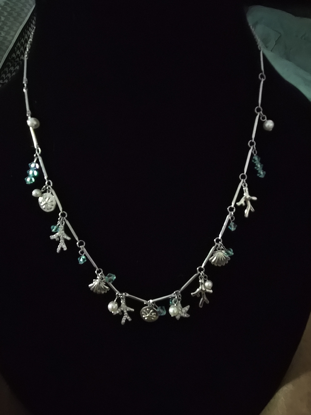Touchstone Crystal Summer Seas Charm Necklace with Teal Stones